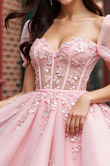 Corset Blush Appliqued Tulle Homecoming Dress